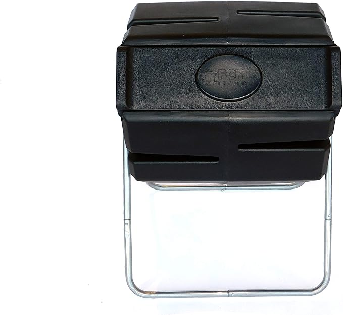 FCMP Outdoor 37 Gallon 1 Piece Plastic Single Chamber Roto Tumbling Composter Outdoor Elevated Rotating Garden Compost Bin, Black