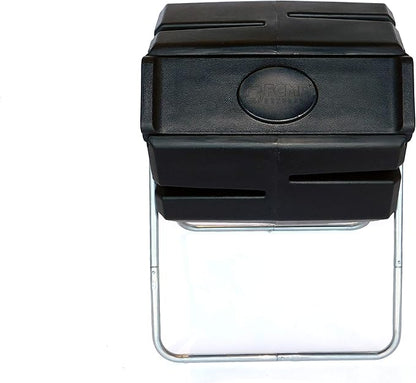 FCMP Outdoor 37 Gallon 1 Piece Plastic Single Chamber Roto Tumbling Composter Outdoor Elevated Rotating Garden Compost Bin, Black