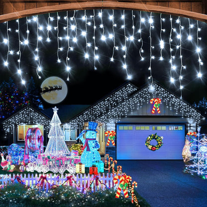 Christmas Lights Outdoor, 164FT 1600 LED Ice Lights for Outside with 320 Drops, 8 Modes Timer Memory Function, IP44 Waterproof Ice String Lights for Christmas Party Eaves Yard Decor (Cool White)