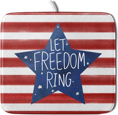 4th of July Dish Drying Mat for Kitchen Counter Patriotic Holiday Absorbent Reversible Microfiber Kitchen Countertop Protector Dishes Pad Small 16x18 inch