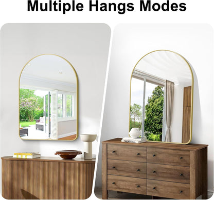 Arched Bathroom Mirror, 26"x38" Gold Arched Mirror for Bathroom, Wall Mounted Mirror, Vanity Wall Mirror Metal Frame for Bedroom, Entryway, Living Room, Hanging or Leaning Against Wall