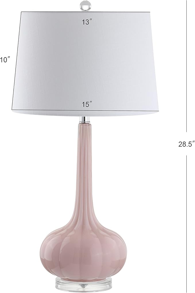 JONATHAN Y 28.5" Pink Glass Teardrop LED Table Lamp Set of 2 for Living Room Bedroom Nightstand, White Linen Shade Modern Transitional Bedside Desk Lamp JYL1079A-SET2