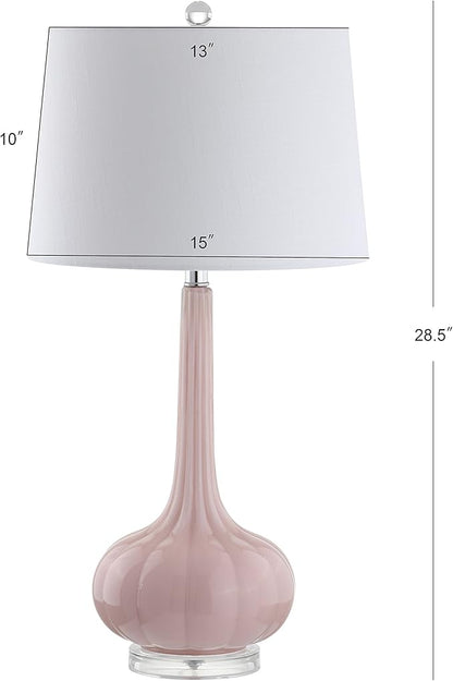 JONATHAN Y 28.5" Pink Glass Teardrop LED Table Lamp Set of 2 for Living Room Bedroom Nightstand, White Linen Shade Modern Transitional Bedside Desk Lamp JYL1079A-SET2