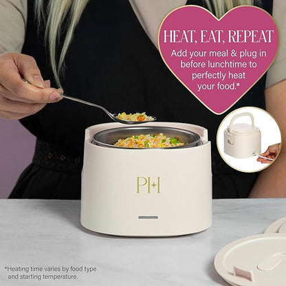 Paris Hilton Electric Lunch Warmer, 20-Ounce Stainless Steel Portable Food Container With Sealing Lid, Removable 2.5-Cup Inner Dish, Cream