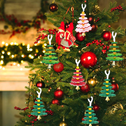 Hollowfly 24 Sets Felt Christmas Tree Ornament Craft Kit Small Layered Christmas Tree Felt Crafts for Xmas Decoration Stocking Stuffer Holiday Fun School DIY Activities