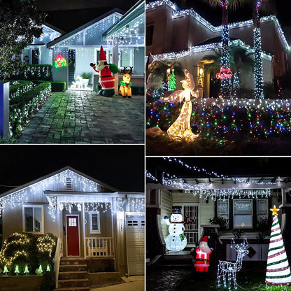 Icicle Christmas Lights Outdoor - 33ft 400 LED Icicle Lights for Outside with 75 Drops Waterproof Plug in Fairy String Lights with Timer for Party, Holiday, Wedding, Christmas Decoration, Cool White