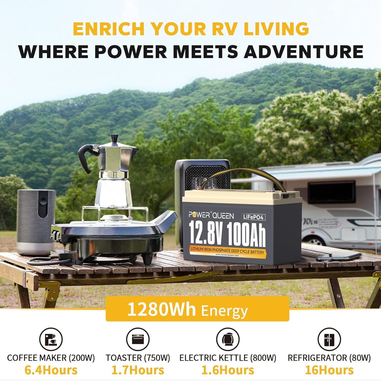 power Queen 12V 100Ah LiFePO4 Battery BCI Group 31 Lithium Battery, Deep Cycle Battery with 100A BMS, 1280Wh Energy, Up to 15000 Cycles & 10-Year Lifespan for Trailer RV, Motor Home, Marine
