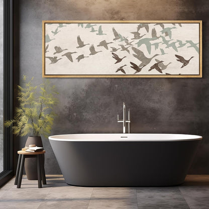 MUDECOR Large Framed Canvas Print Wall Art Wild Freedom Assorted Birds in Flight Antique Retro Fine Art Illustrations Decorative Colorful for Bedroom - 60"x20"