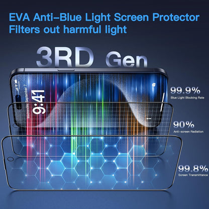 Uyiton Anti-Blue Light for iPhone 15 Pro Max Screen Protector - Unbreak-Glass Full Coverage Case Friendly Scratch Resistance 9H Tempered Glass Screen Protector for iPhone 15 Pro Max, 2 Pack