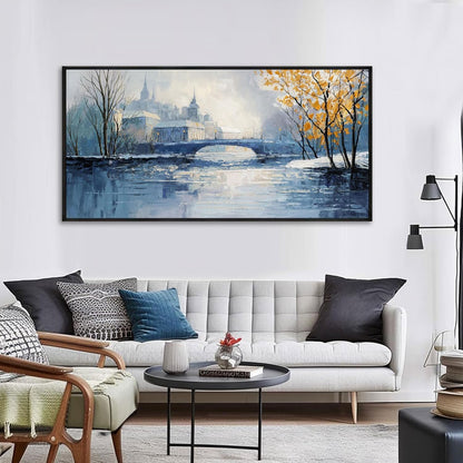 yiijeah Paintings Wall Decor - Wall Frames for Living Room Decorations Abstract Canvas Wall Art Blue and White Extra Large Artwork for Bedroom Office Home Decoration