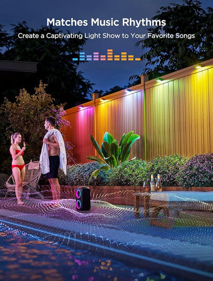 Govee Outdoor Deck Lights, Multicolor Outdoor Fence Lights, IP65 Waterproof Outdoor Lights with Smart Control, Preset Sences, Music Mode for Patio Decor, Wired 12 Packs (72ft)
