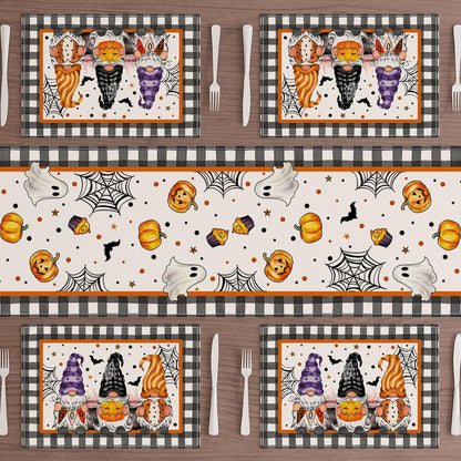 XCHI Spooky Boo Plaid Gnome Halloween Placemats Set of 6 Table Mats for Party Home Kitchen Dining Table Decorations 12x18 Inch