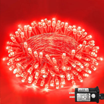 120 LED Red String Lights Outdoor Waterproof, 40ft Red Christmas Lights 8 Modes Clear Wire, Plug in Twinkle Fairy String Lights for Bedroom Christmas Decorations