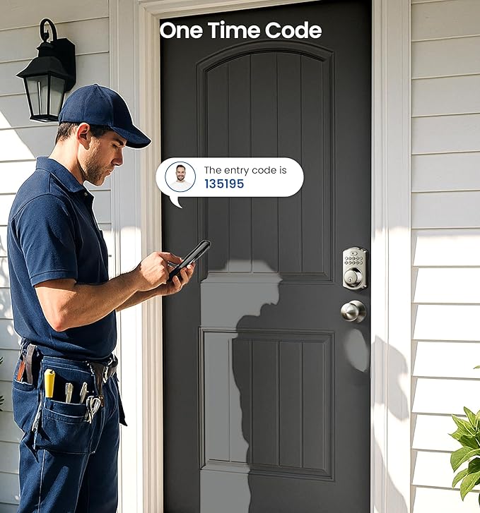 Veise Keyless Entry Door Lock with 2 Knobs, Electronic Backlit Keypad Deadbolt with Handle Set, Auto Lock, One-time Codes, Smart Deadbolt for Front Door, Easy Installation, Satin Nickel