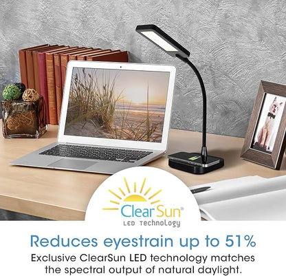 Ottlite ClearSun LED Desk Lamp with Wireless Charging - 3 Color Temperature Modes, Flexible Gooseneck - Task Lamp for Home, Reading, Office & College Dorms