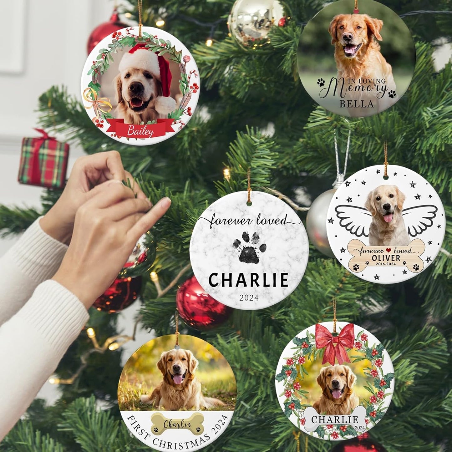 Personalized Dog Name Ornament 2025 Custom Pet Cat Names Ornaments for Christmas Tree,Dog 1st Christmas Ornament Gift, Double-Sided Ceramic Customized Xmas Ornament