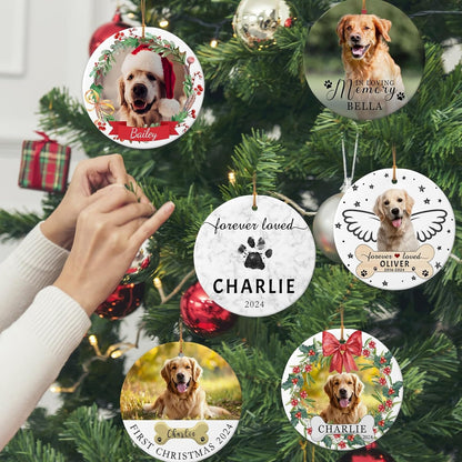 Personalized Dog Name Ornament 2025 Custom Pet Cat Names Ornaments for Christmas Tree,Dog 1st Christmas Ornament Gift, Double-Sided Ceramic Customized Xmas Ornament