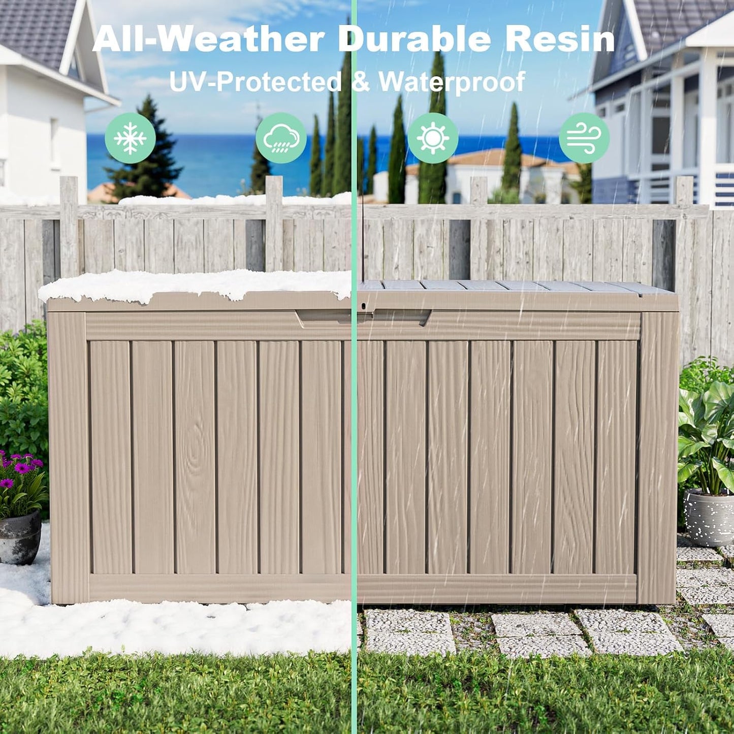 DRATO 80 Gallon Large Deck Box, Outdoor Storage Box for Patio Furniture, Patio Cushions, Gardening Tools, Pool Supplies 480lbs Weight Capacity,Waterproof Resin Storage Boxes