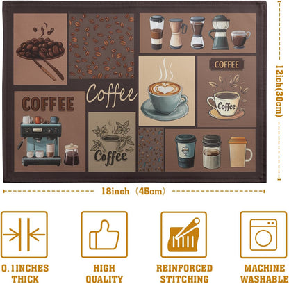 Coffee Theme Placemats Set of 4 Farmhouse Style Brown Linen Fabric Table Mat 12x18 Inch Washable Heat Resistant Non-Slip Place Mats for Home Party Kitchen Dining Decor