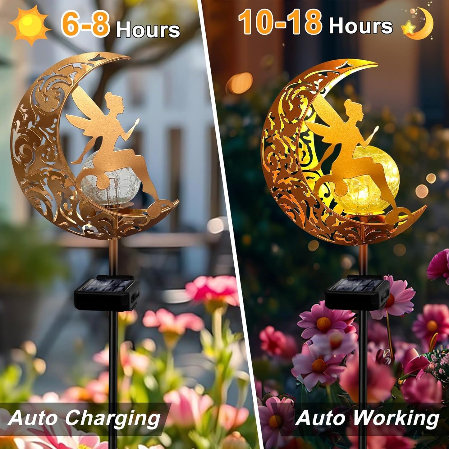 YJFWAL Garden Solar Lights Pathway Stake Lights Moon Fairy Glass Globe with Angel Decor, Gifts for Mom Grandma Friends, Outdoor Decor Light Waterproof for Walkway, Yard, Patio or Garden (Warm White)