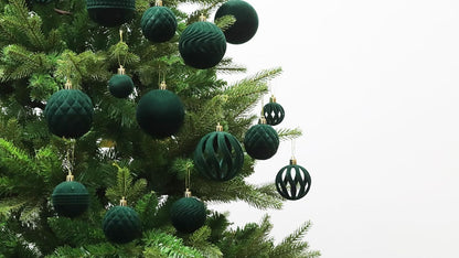Senjie 2025 Velvet Christmas Ball Ornaments Sets 63pcs Bulk Flocked Christmas Ornaments Assortment Decor for Xmas Deep Green
