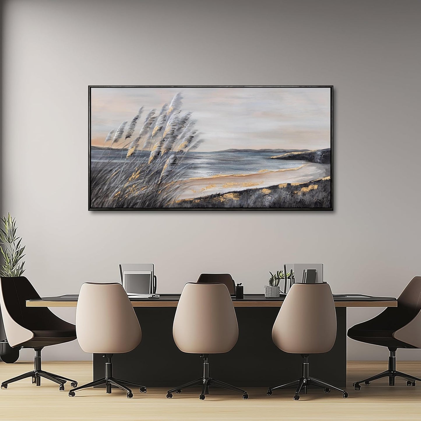 Yuaxker Large Ocean Wall Art Black and Gold Wall Decor Framed Hanging Canvas Painting Modern Aesthetic Artwork for Living Room Bedroom Dining Room Office Home Decor 30x60 Inch