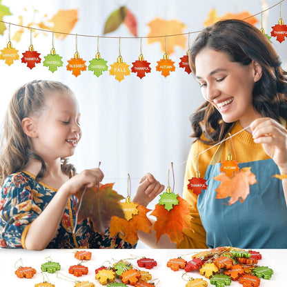 JULMELON 24Pcs Thanksgiving Ornaments, Fall LeavesTree Decorations Autumn Maple Hanging Ornaments with Rope Maple Pendant for Farmhouse Rustic Party Favors Craft Supplies