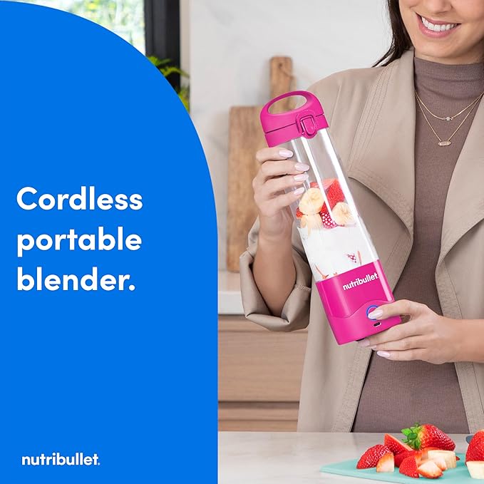 nutribullet Portable Blender, Cordless, 20oz Vessel, Personal Blender, USB-C Rechargeable, Bright Pink, NBPB50100BP