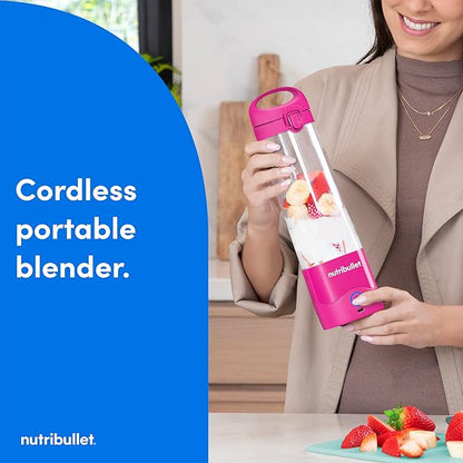 nutribullet Portable Blender, Cordless, 20oz Vessel, Personal Blender, USB-C Rechargeable, Bright Pink, NBPB50100BP