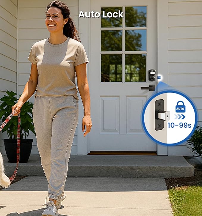 Veise KS02A Fingerprint Keyless Entry Door Lock, Auto Lock, Electronic Keypad Deadbolt for Front Door, Biometric, Anti-Peeping Password, Easy Install, Matte Black