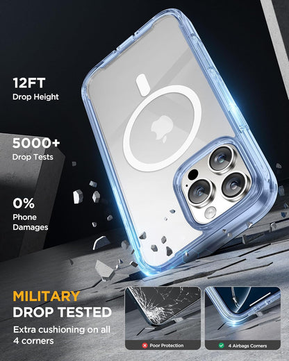 Miracase Magnetic for iPhone 16 Pro Case Full-Body Phone with Built-in Glass Screen Protector, [Compatible with MagSafe] Military Drop Proof 16 Pro Cover Bumper 6.3 inch, Clear Blue