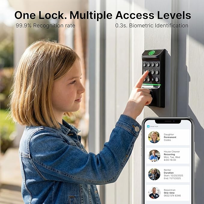 Miko i7 App & WiFi Smart Lock for Front Door - Fingerprint Keyless Entry Door Lock Deadbolt with Key Fob, Keypad, Auto Lock and Doorbell for Front Door, Waterproof & Easy Installation, Black