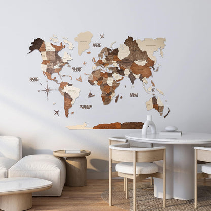 Handmade 3D Wood World Map Wall Art Large Wall Decor Track Your World Travels - Special For Home, Kitchen And Office (Large, Multicolor)