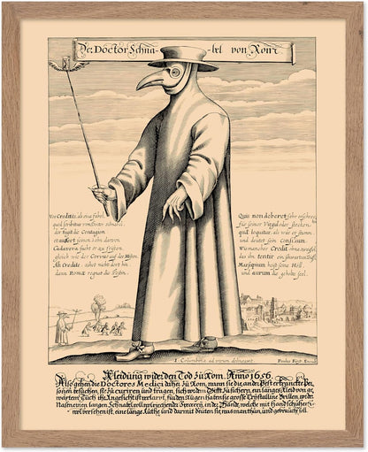 Poster Master Vintage Medieval Poster - Retro Illustration Print - Gift for Friend - Plague Doctor, Pandemic Mask, Physician, Black Death - Wall Decor for Home, Living Room, 16x20 Beige Framed