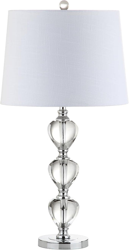 JONATHAN Y 27" Clear/Chrome Traditional Crystal LED Table Lamp, Elegant Column Bedside Lamp for Living Room Bedroom, White Linen Shade, UL Listed, LED Bulb Included JYL2042A