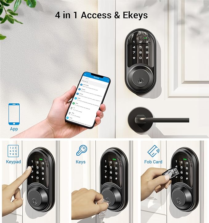 Veise RZ06 Smart Lock for Front Door with App Control, Keyless Entry, Electronic Digital Deadbolt with Touchscreen Keypad Set, Smart Deadbolt, Auto Lock, Easy Installation, Matte Black