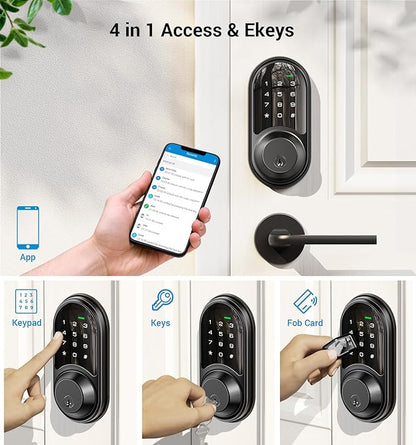 Veise RZ06 Smart Lock for Front Door with App Control, Keyless Entry, Electronic Digital Deadbolt with Touchscreen Keypad Set, Smart Deadbolt, Auto Lock, Easy Installation, Matte Black