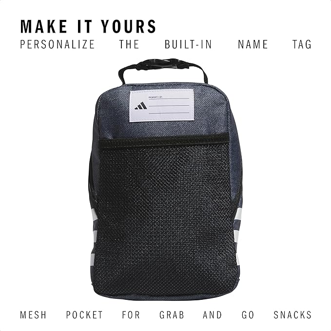 adidas Santiago Lunch Bag Cooler for Women and Men, Insulated Food Container Box with Mesh Pocket, Twill Onix Grey/Black, One Size