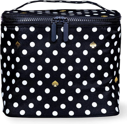 kate spade new york Insulated Soft Cooler Lunch Tote with Double Zipper Close and Carrying Handle, Polka Dots (Black/White)