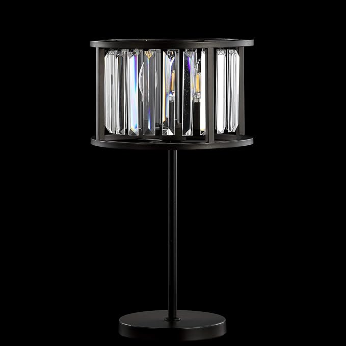 JONATHAN Y 21.5" Oil Rubbed Bronze 2-Light Metal and Crystal Table Lamp, Traditional Geometric Bedside Lamp with Linear Crystals for Living Room, LED Bulbs Included JYL9053A