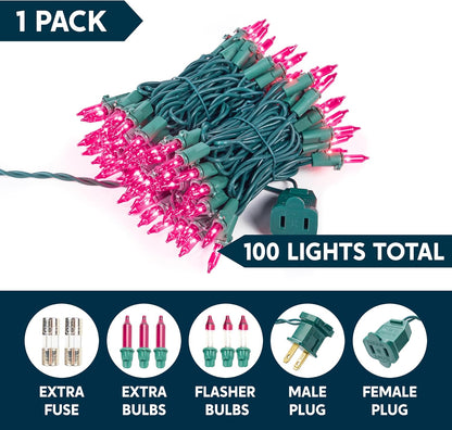 Joiedomi Pink Christmas String Lights,100 Count 21.4FT Fairy Tree Lights Plug in for Indoor Outdoor Xmas Valentines Decor Patio Holiday Theme Party Yard House,Green Wire