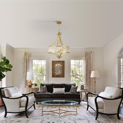 20" Modern Crystal Chandelier, 5-Light Gold Dinning Room Light Fixtures Over Table, Hanging Round Pendant Chandelier for Kitchen Island Entryway Bedroom Office Bathroom Stairwell