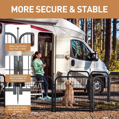 Metal Dog Playpen, 32" Inch Height 32Panels, Ideal Dog Fence for Large/Medium/Small Dogs Indoor & Outdoor Bliss, Perfect Dog Pen for Camping, Yard and RV | Black-Silver