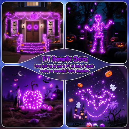 TingMiao Halloween Purple Fairy Lights Battery Operate,7.2ft 20 LEDs String Lights Silver Copper Wire for Hallowen Christmas DIY Decoration Wedding Party (6 Pack)