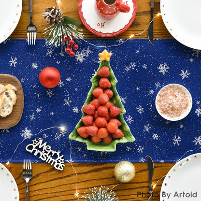 Artoid Mode Snowman Birds Trees Christmas Table Runner, Seasonal Blue Winter Holiday Kitchen Dining Table Decoration for Indoor Outdoor Home Party Decor 13 x 48 Inch