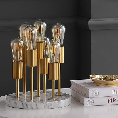 JONATHAN Y 13.5" Brass Gold 7-Light Modern Metal and Resin Accent Lamp, Mid-Century Cluster Table Lamp with Marble Base for Living Room, Bedroom, LED Bulbs Included JYL1060A