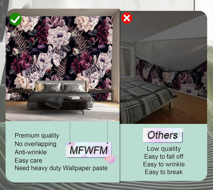 Floral Wallpaper Watercolor Dark Peony Flowers Mural Wallpaper for Bedroom Living Room (Not Peel n' Stick)