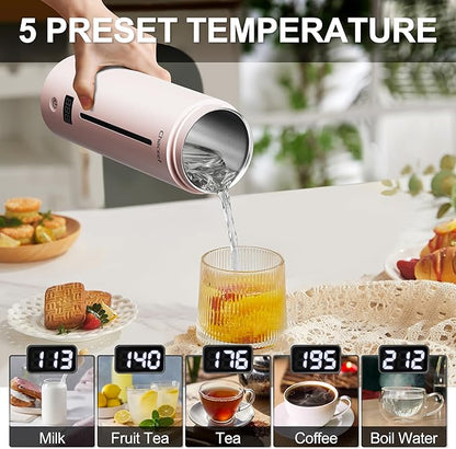 CHACEEF Travel Kettle 𝐔𝐩𝐠𝐫𝐚𝐝𝐞𝐝, Portable Electric Kettle, 350ml Small Electric Kettle with 5 Variable Presets, 304 Stainless Steel Hot Water Boiler with Auto Shut-Off & Boil Dry Protect, Pink