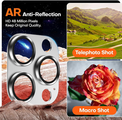 Camera Lens Protector for iPhone 16 Pro Max/16 Pro/15 Pro Max/15 Pro/14 Pro Max/14 Pro, Aluminum Alloy Sapphire Glass Camera Screen Cover, Case Friendly- White Titanium