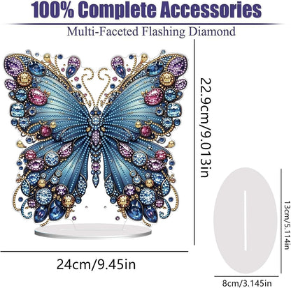 Diamond Painting Kits for Adults Beginners, 5D Full Drill Flowers and Butterfly Crystal Art Desktop Ornament, DIY Single Sided Home Office Desk Decor, Creative Craft Gift Set with Tools